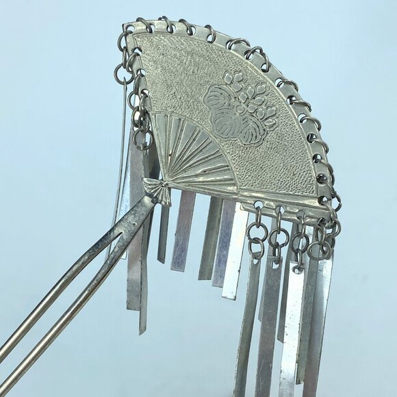 Silver Metal Kanzashi Ogi Bira Traditional Hair Accessory Nihongami GS516 main image 4